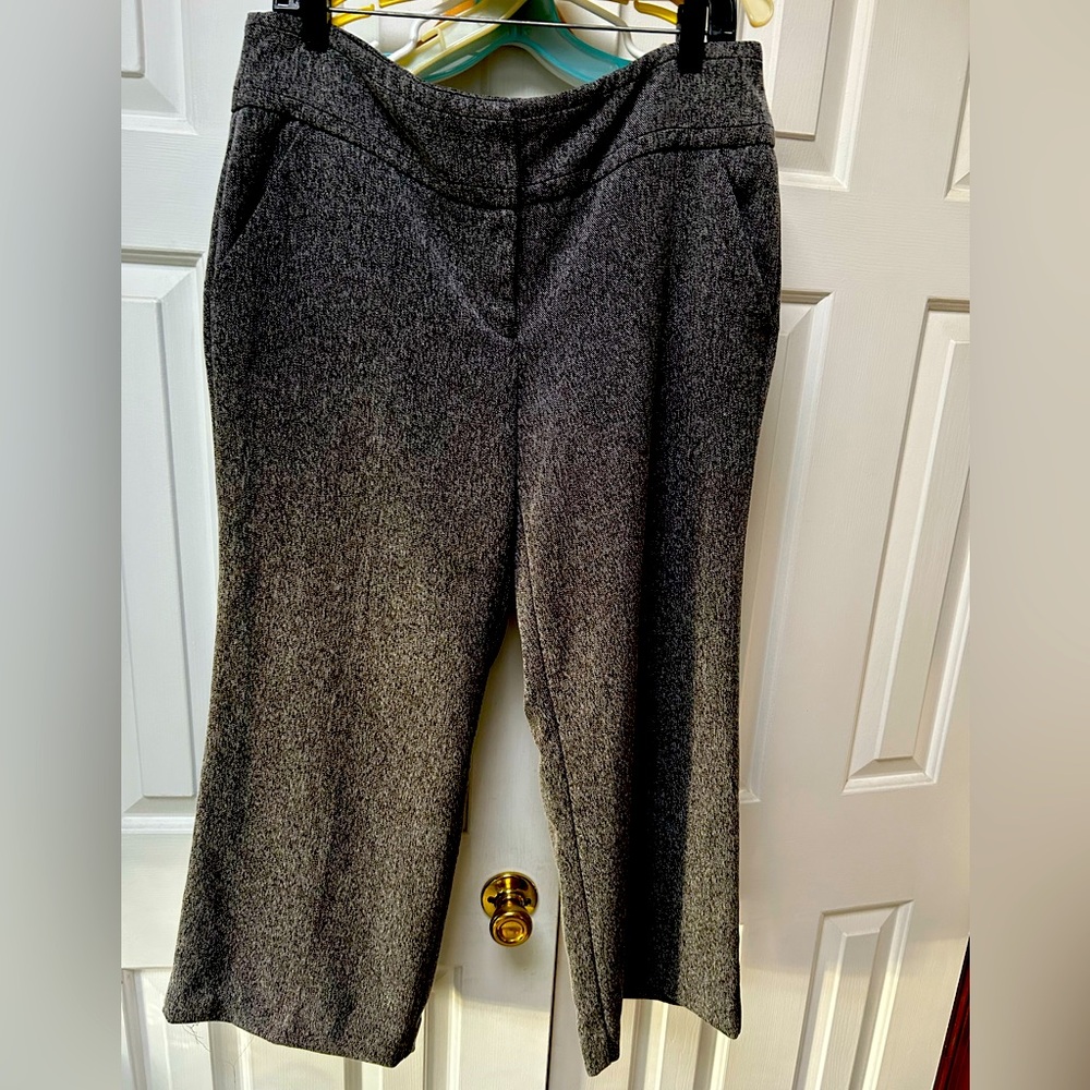 Women Dress Business Casual Work Pants Gray Tweed/ bootcut leg. Wide waistband.